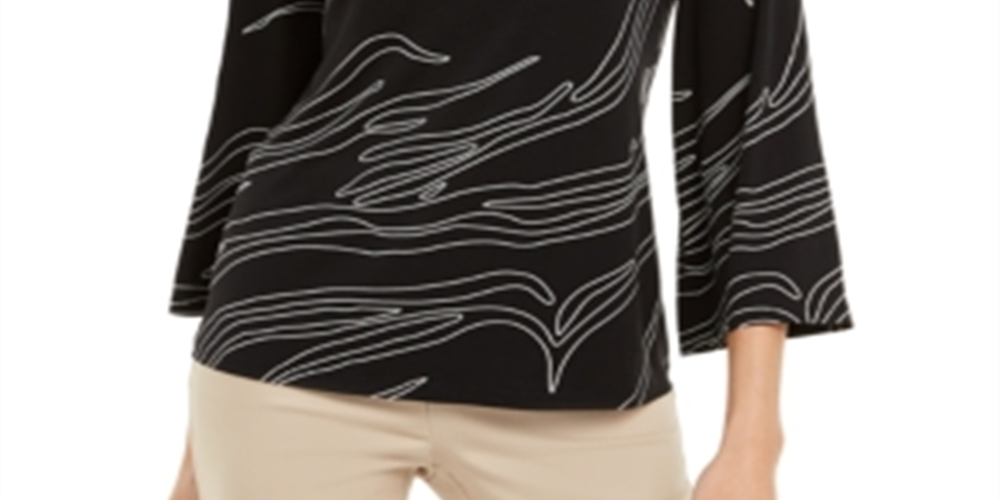 Alfani Women's Printed Asymmetrical Neck Top Black Size Small