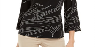 Alfani Women's Printed Asymmetrical Neck Top Black Size Small