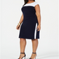 Connected Apparel Women's Plus Ruched Colorblock Sheath Dress Navy Size 20W