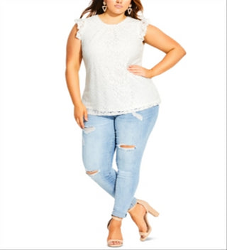 City Chic Women's Ornamental Top in White Size 18W