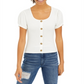 Pink Rose Junior's Ribbed Puff Sleeve Top White Size Medium