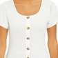 Pink Rose Junior's Ribbed Puff Sleeve Top White Size Medium