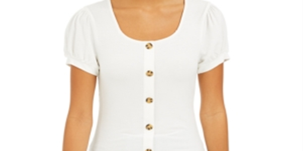 Pink Rose Junior's Ribbed Puff Sleeve Top White Size Medium