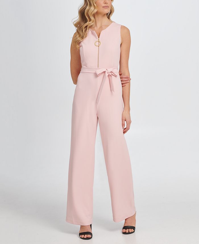 DKNY Women's Logo Zip Jumpsuit Pink- Size 12