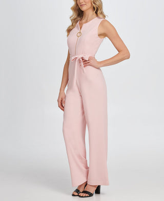 DKNY Women's Logo Zip Jumpsuit Pink- Size 12