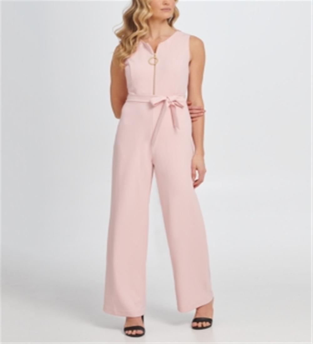 DKNY Women's Logo Zip Jumpsuit Pink- Size 12