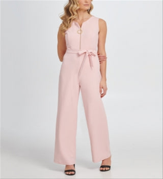 DKNY Women's Logo Zip Jumpsuit Pink- Size 12