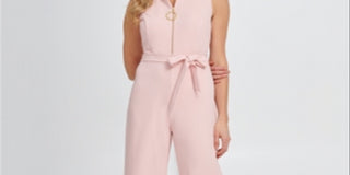 DKNY Women's Logo Zip Jumpsuit Pink- Size 12