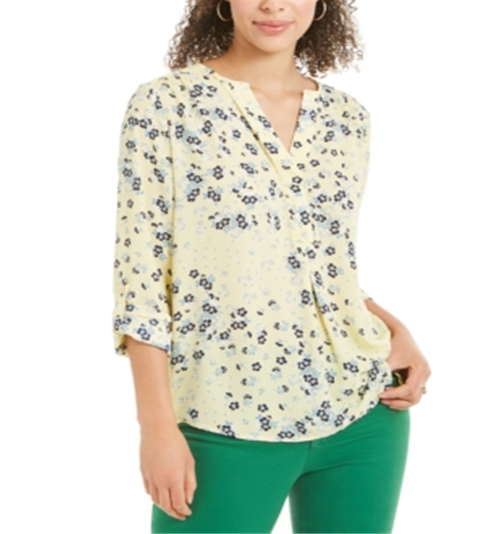 Charter Club Women's Maria Floral Print Blouse Yellow Size XX-Large