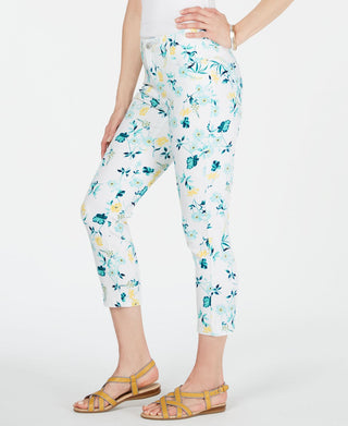 Charter Club Women's Pocketed Floral Jeans White Size 4