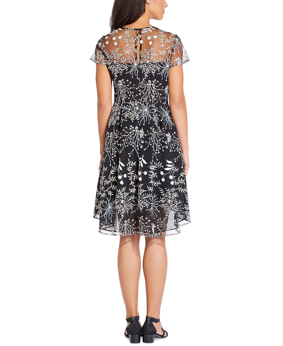 Adrianna Papell Women's Embroidered Illusion Neck Dress Black Size 10