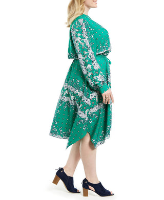 Charter Club Women's Plus Mixed Print Handkerchief Hem Dress Green Size 2X