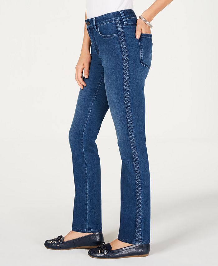 Charter Club Women's Lexington Straight Leg Braid Stripe Jeans -Blue Size 4