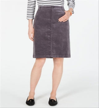 Charter Club Women's Corduroy Tummy Control Skirt Gray Size 10
