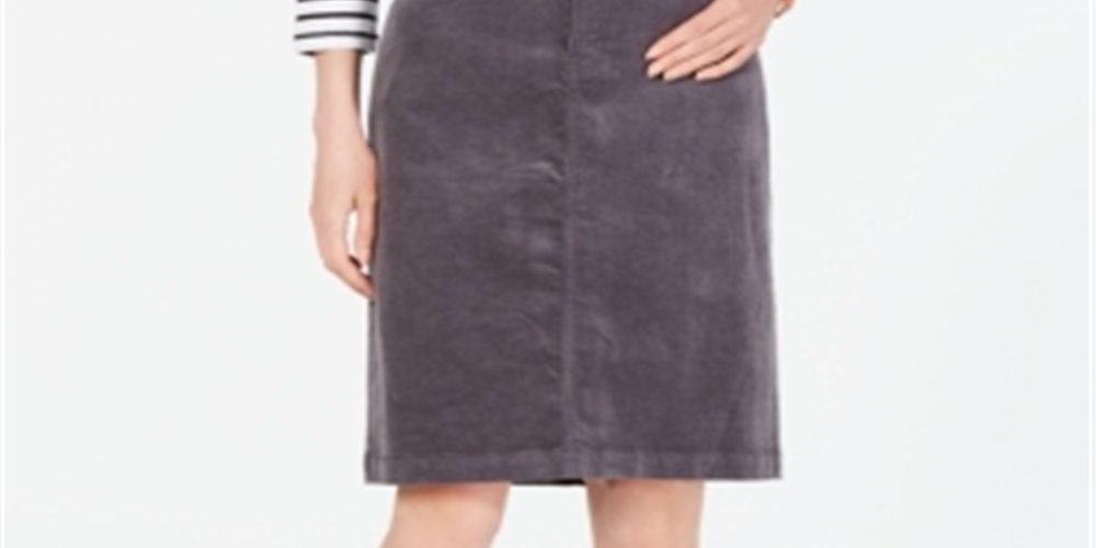 Charter Club Women's Corduroy Tummy Control Skirt Gray Size 10