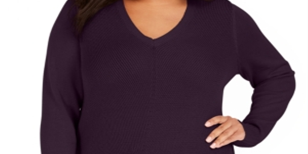 Charter Club Women's Plus V Neck Sweater Purple Size 1X
