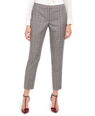 Calvin Klein Women's Tartan Plaid Straight Leg Pants Gray Size 12
