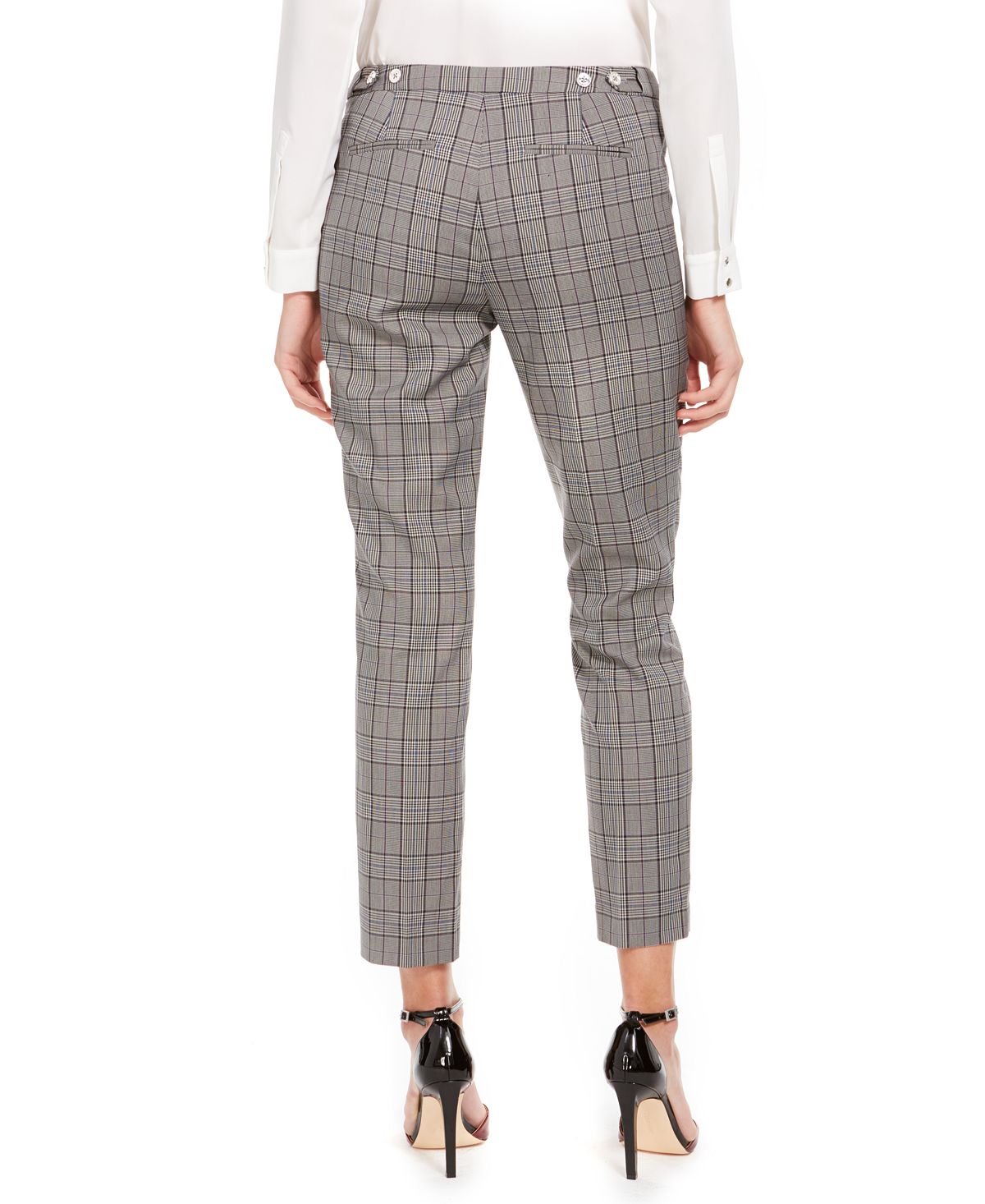 Calvin Klein Women's Tartan Plaid Straight Leg Pants Gray Size 12