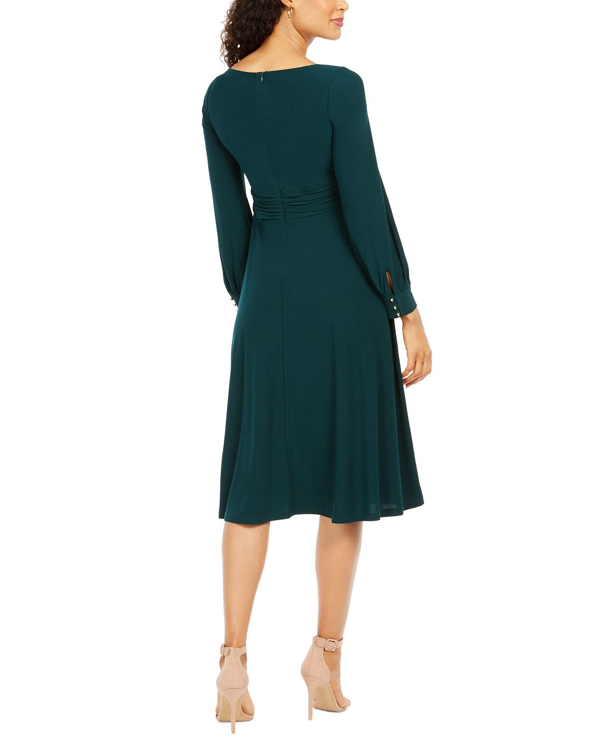 Jessica Howard Women's Ruched Stretch MIDI Dress Green Size 8 Petite