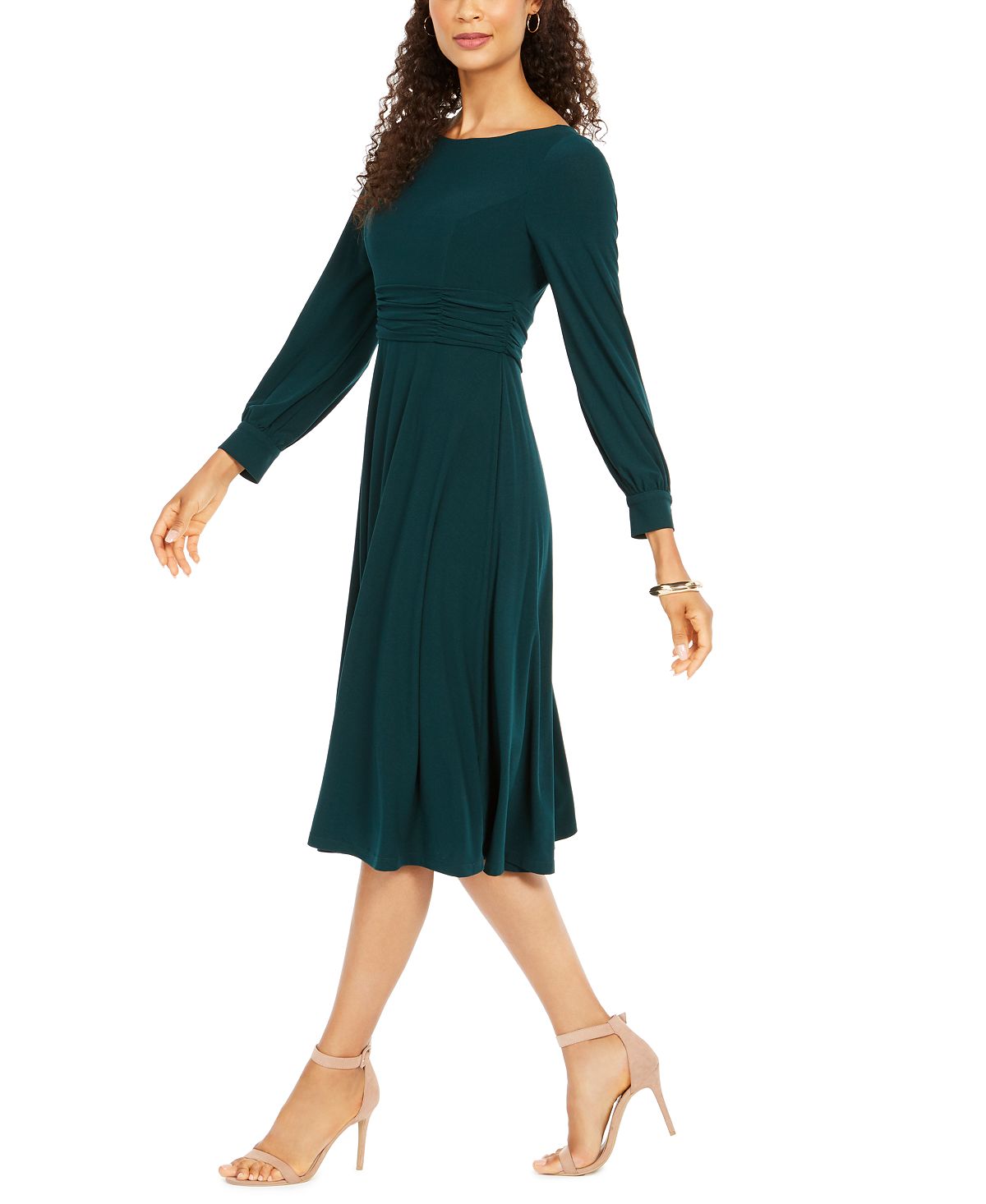 Jessica Howard Women's Ruched Stretch MIDI Dress Green Size 8 Petite