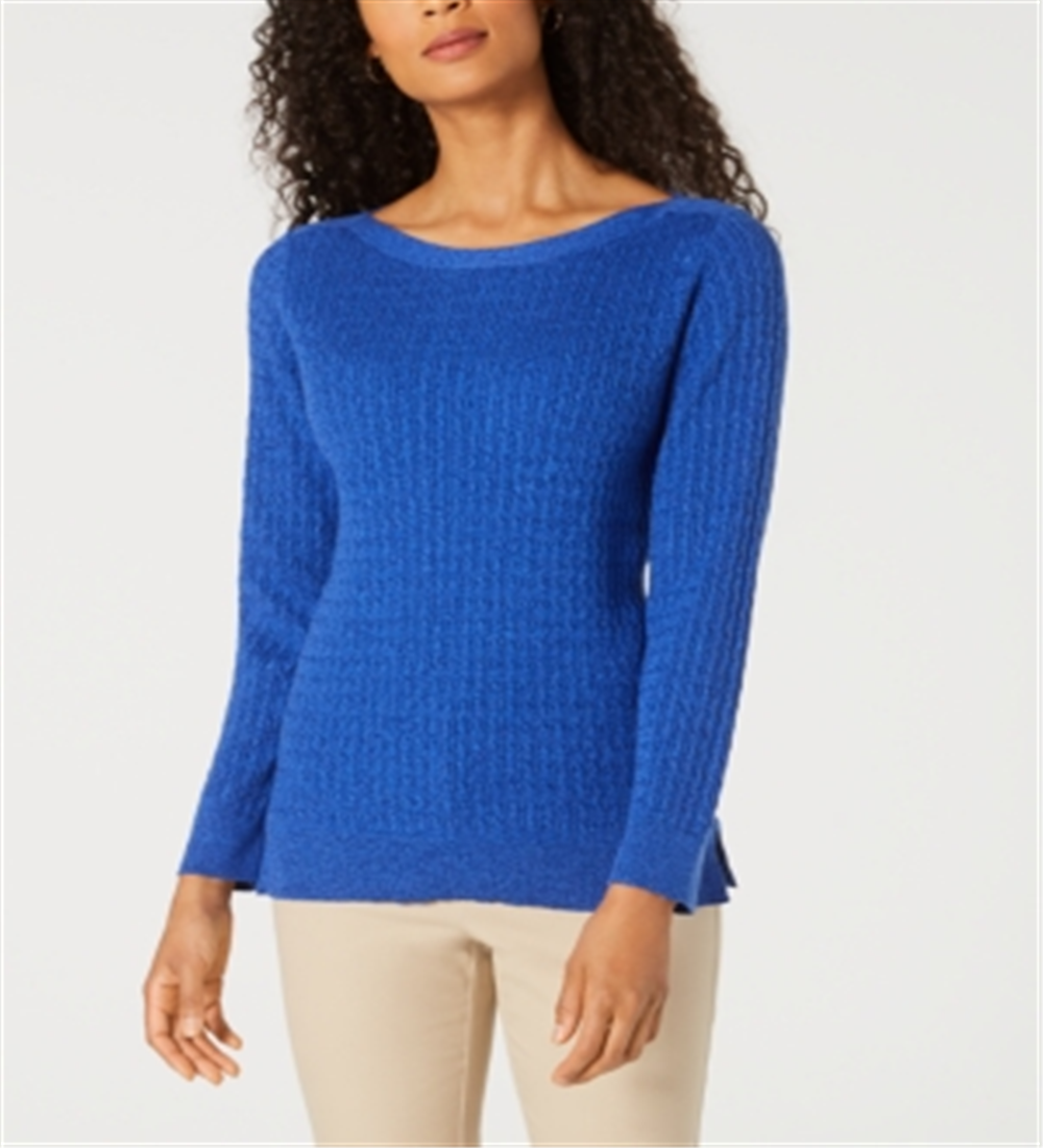 Karen Scott Women's Boat Neck Cotton Sweater Blue Size X-Small