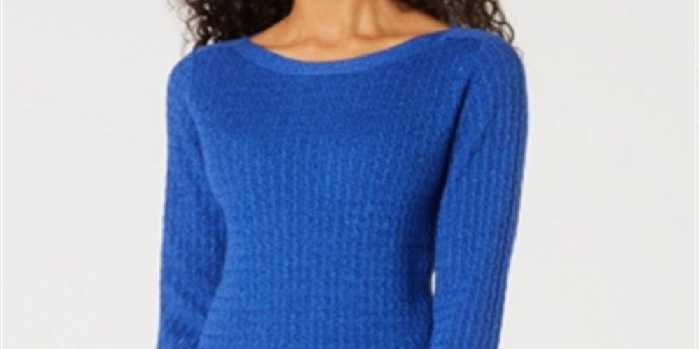 Karen Scott Women's Boat Neck Cotton Sweater Blue Size X-Small