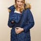 Motherhood Maternity Women's Modern Eternity 3 in 1 Belted Maternity Puffer Coat Navy Size Medium