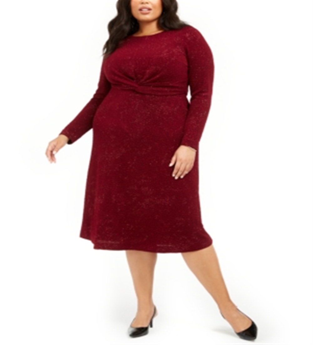 Alfani Women's Plus Twist Waist Dress Red Size 1X