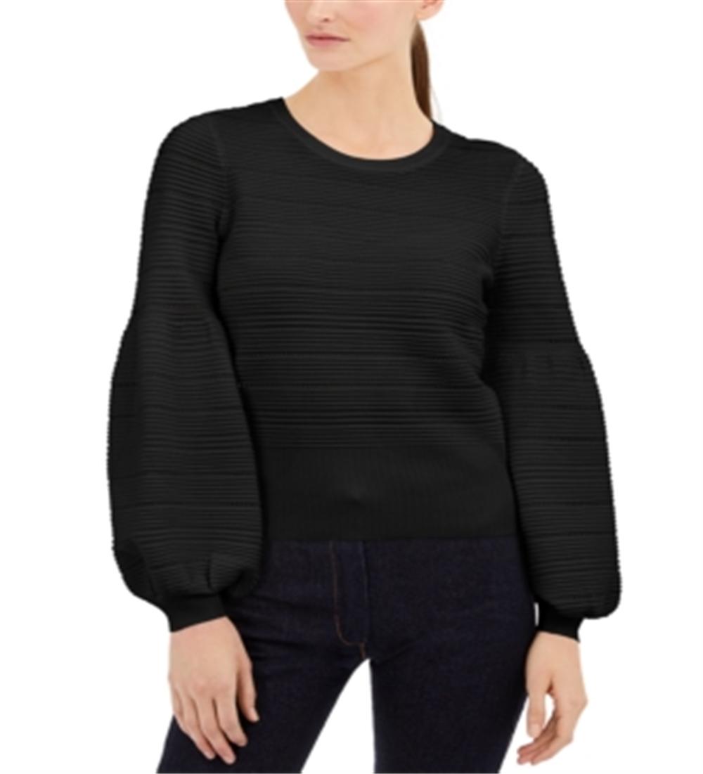INC International Concepts Women's Ribbed Knit Crewneck Sweater Black Size Large