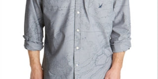 Nautica Men's Oxford Map Print Casual Shirt Gray Size Large