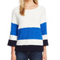 Vince Camuto Women's Colorblock Striped Crewneck Sweater Blue Size Small