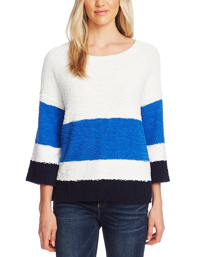 Vince Camuto Women's Colorblock Striped Crewneck Sweater Blue Size Small