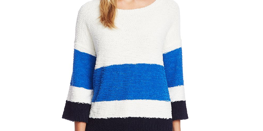 Vince Camuto Women's Colorblock Striped Crewneck Sweater Blue Size Small