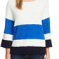 Vince Camuto Women's Colorblock Striped Crewneck Sweater Blue Size Small