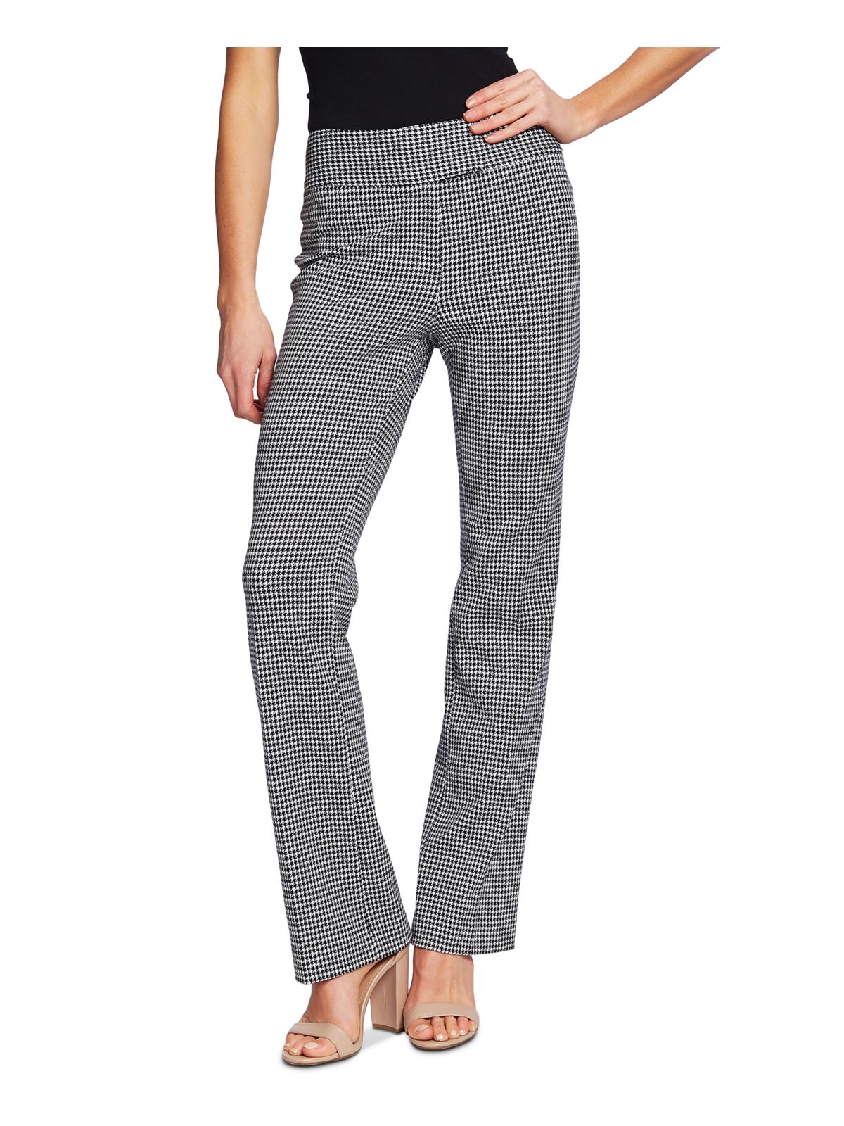 CeCe Women's Zippered Houndstooth Straight Leg Pants Gray Size 10