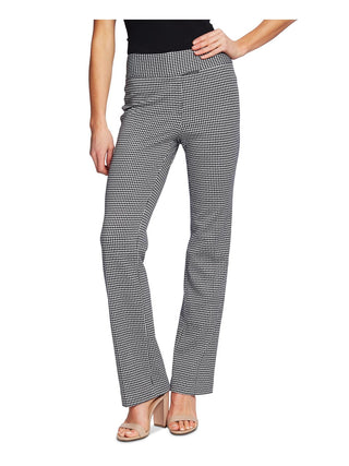 CeCe Women's Zippered Houndstooth Straight Leg Pants Gray Size 10