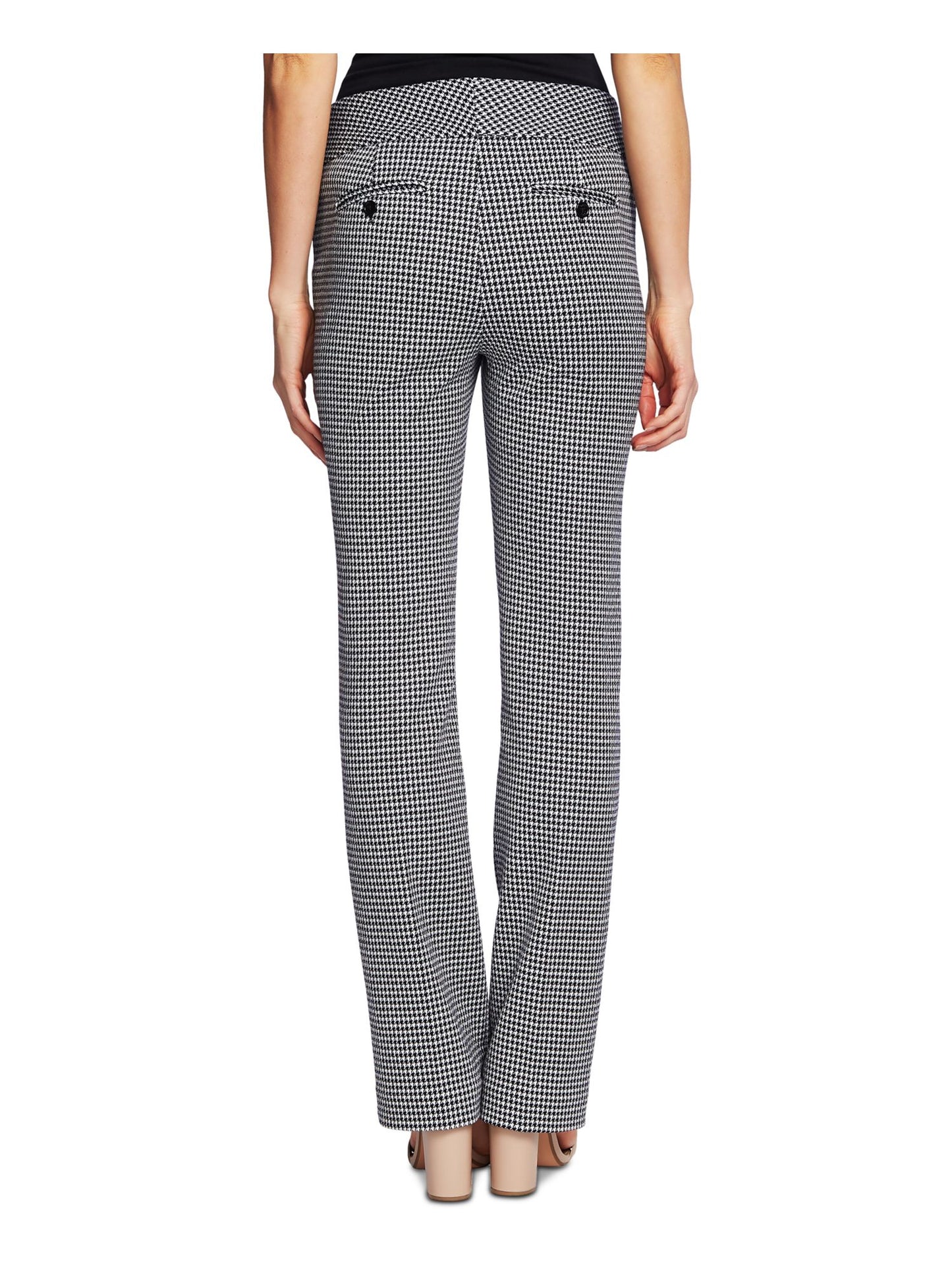 CeCe Women's Zippered Houndstooth Straight Leg Pants Gray Size 10