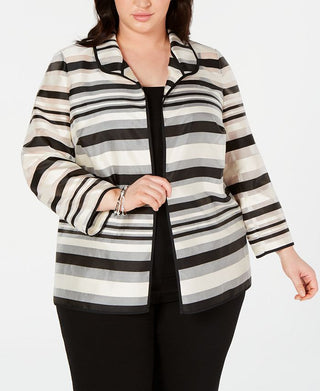 Kasper Women's Plus Shadow Stripe Jacket Black Size 14W