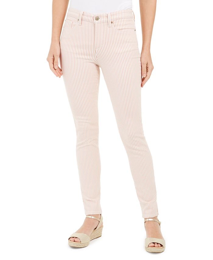 Charter Club Women's Printed Stripe Bristol Skinny Ankle Jeans Pink Size 18