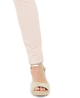 Charter Club Women's Printed Stripe Bristol Skinny Ankle Jeans Pink Size 18