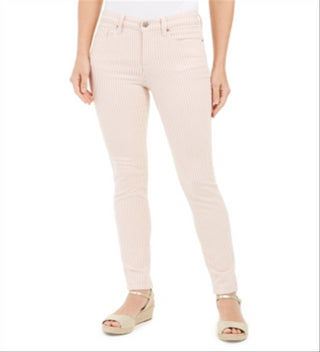 Charter Club Women's Printed Stripe Bristol Skinny Ankle Jeans Pink Size 18