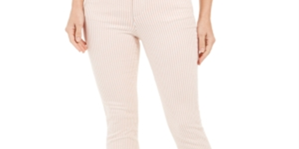 Charter Club Women's Printed Stripe Bristol Skinny Ankle Jeans Pink Size 18