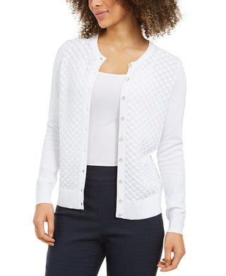 Charter Club Women's Peacock Stitch Cardigan White Size X-Small