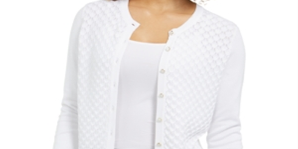 Charter Club Women's Peacock Stitch Cardigan White Size X-Small
