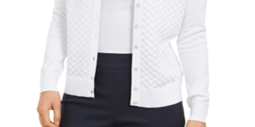 Charter Club Women's Peacock Stitch Cardigan White Size X-Small