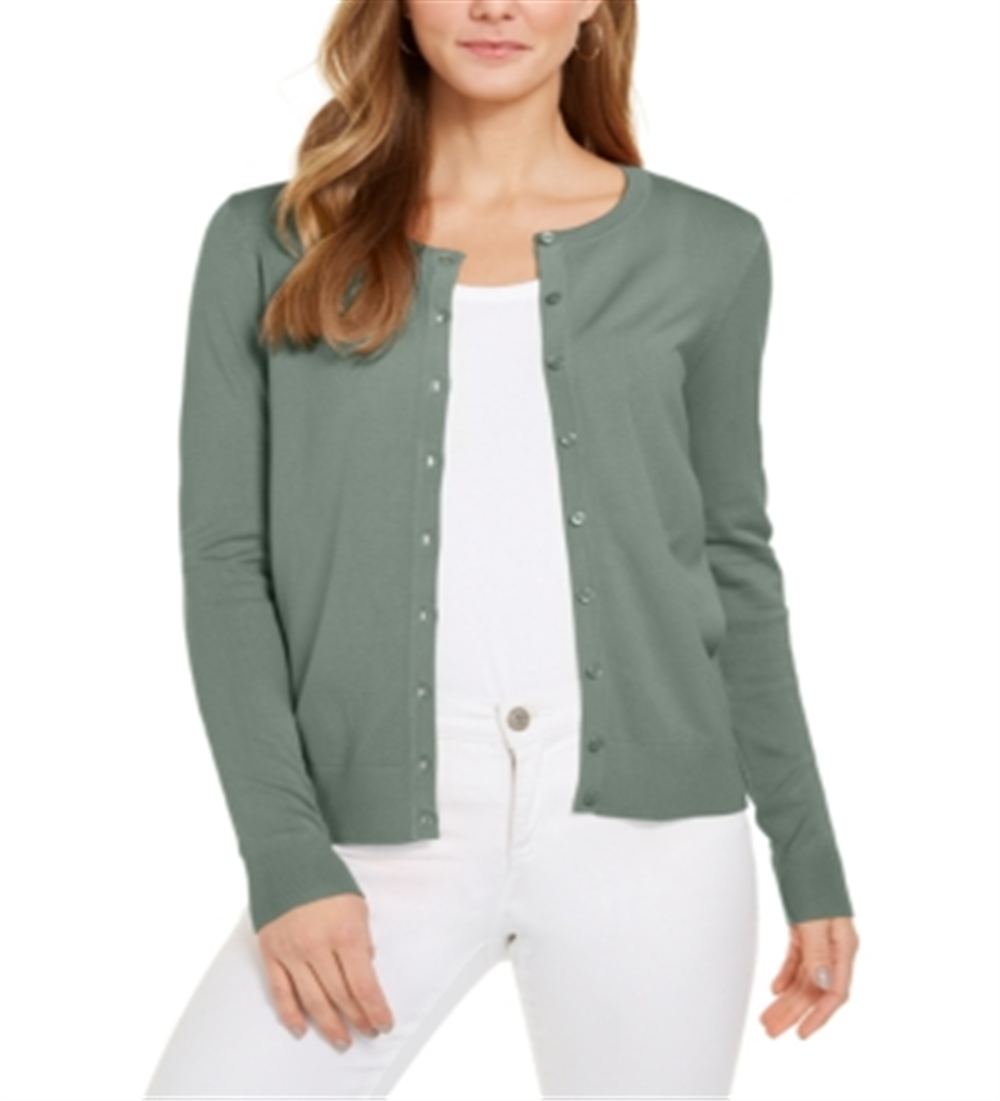 Charter Club Women's Long Sleeve Button Front Green Size Large