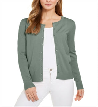 Charter Club Women's Long Sleeve Button Front Green Size Large