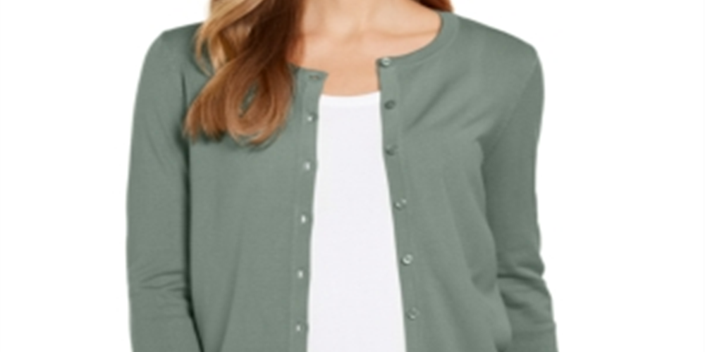 Charter Club Women's Long Sleeve Button Front Green Size Large