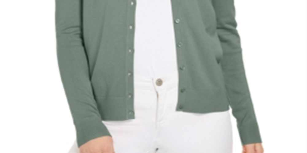 Charter Club Women's Long Sleeve Button Front Green Size Large