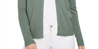 Charter Club Women's Long Sleeve Button Front Green Size Large